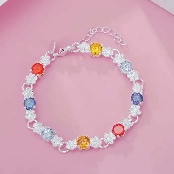 Nouveau bracelet classique de luxe en or 18 carats avec cristaux colorés pour femme