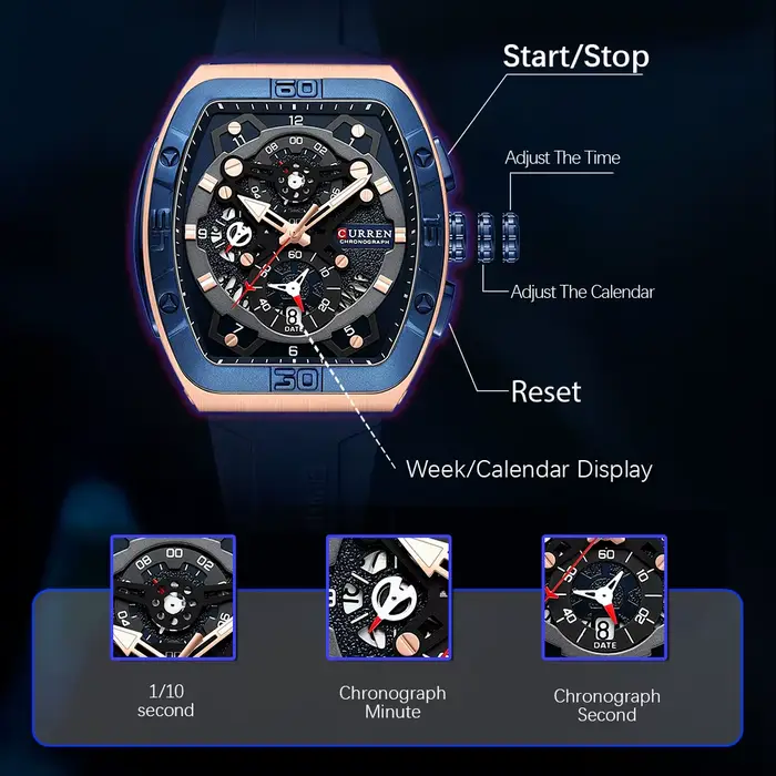 Montre Curren Unique Tonneau Stylish avec Cadran Grand et Bracelet en Silicone Pour Femmes Occasions Spéciales