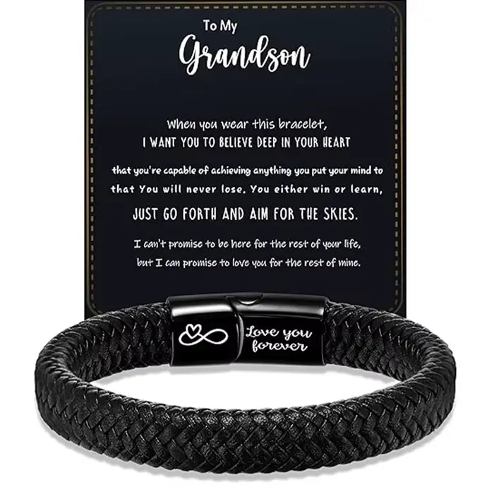 Bracelet en cuir et acier inoxydable style géométrique décontracté pour hommes cadeaux d'anniversaire romantiques occasions spéciales