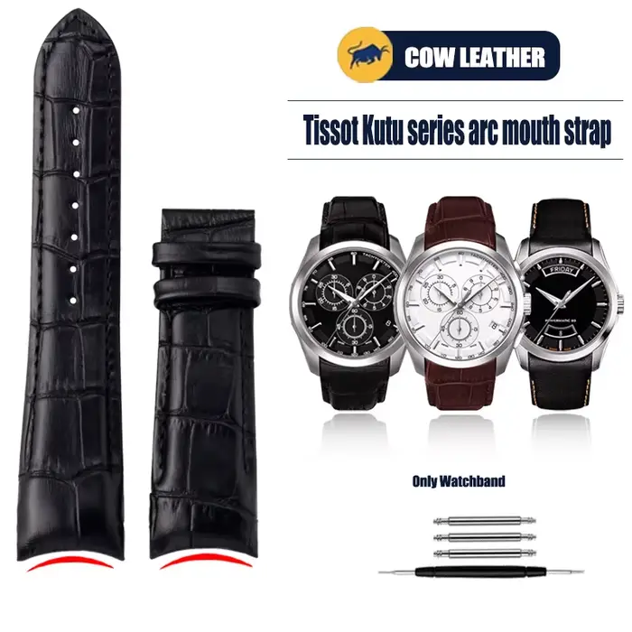Bracelet de montre en cuir véritable pour homme, bracelet incurvé, Tissot 1853, COUTUR16-T035, T0354