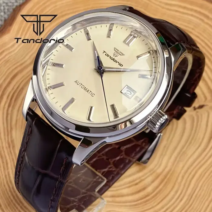 Montre Tandorio Double Dôme Saphir NH35 Mécanique Hommes Plongeur Occasions Spéciales Elégante Robuste Quartz Argent Brun Or Rouge