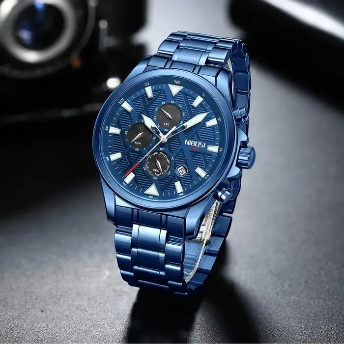 NIBOSI sport hommes montres haut de gamme de luxe Quartz étanche chronographe bleu montre-bracelet mâle horloge Relogio Masculino Reloj