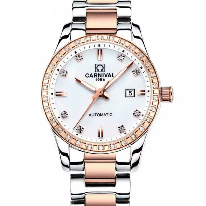 Montre Carnaval Luxe Or Rose Argent Calendrier Automatique Pour Femmes Occasions Spéciales