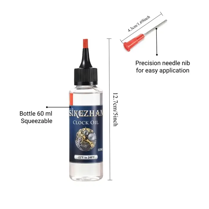 Huile lubrifiante mécanique pour horloge – Lubrification longue durée pour horloges anciennes et modernes – 60 ml avec applicateur de précision