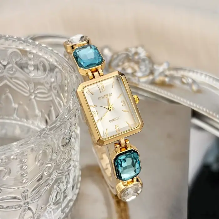 Montre tendance pour femmes : cadran rectangulaire, bracelet en cristal et strass, montre glamour de