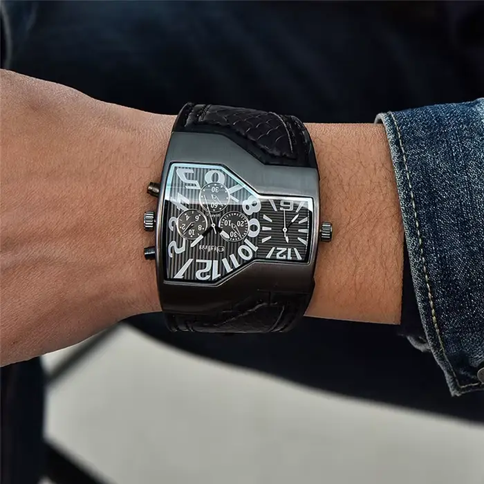 Montre homme Oulm HP1220 à Quartz design unique deux fuseaux horaires confortable bracelet robuste pour sportifs et voyageurs