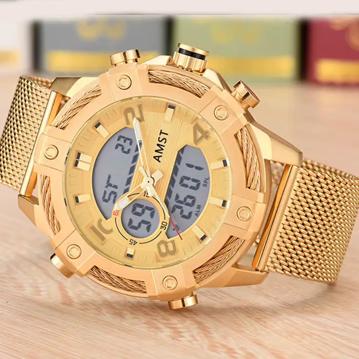 Montre-bracelet de sport étanche double affichage analogique-digital avec chronographe pour homme occasions spéciales et voyages
