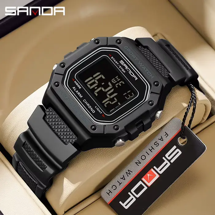 Montre numérique SANDA G Style résistante aux chocs et à l'eau pour hommes avec alarme et affichage LED pour entraînements et occasions spéciales