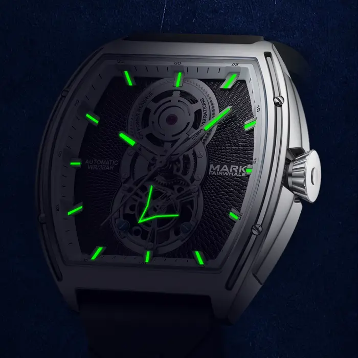 Montre Homme Automatique Mécanique Mark Fairwhale 6029 Tendance Bracelet Caoutchouc Tourbillon Tonneau Montres
