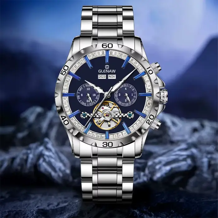 Montre mécanique étanche en acier inoxydable pour homme