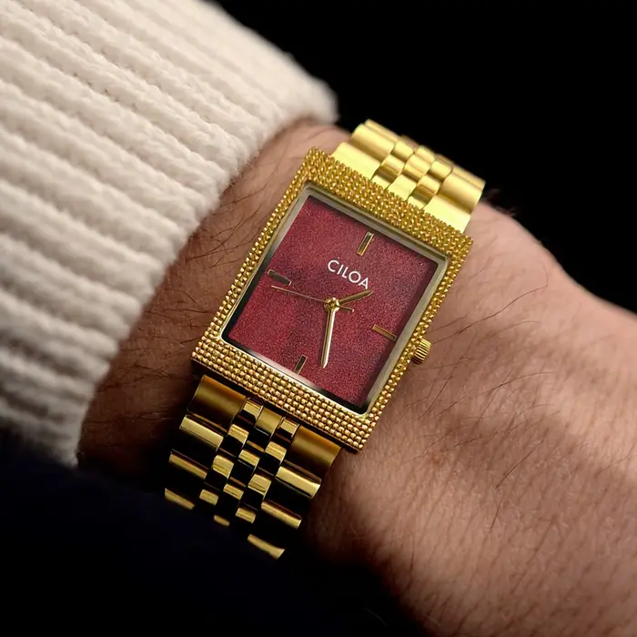 Montre carrée rouge vintage CILOA pour homme