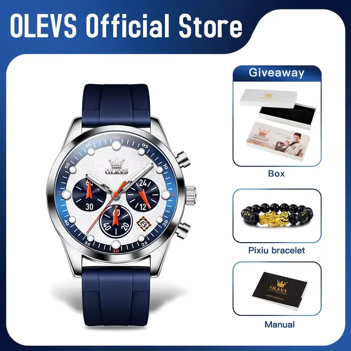 OLEVS-Montre-bracelet à quartz étanche pour homme, couleurs vives, bracelet en silicone, chronographe, date, mode originale, 5602