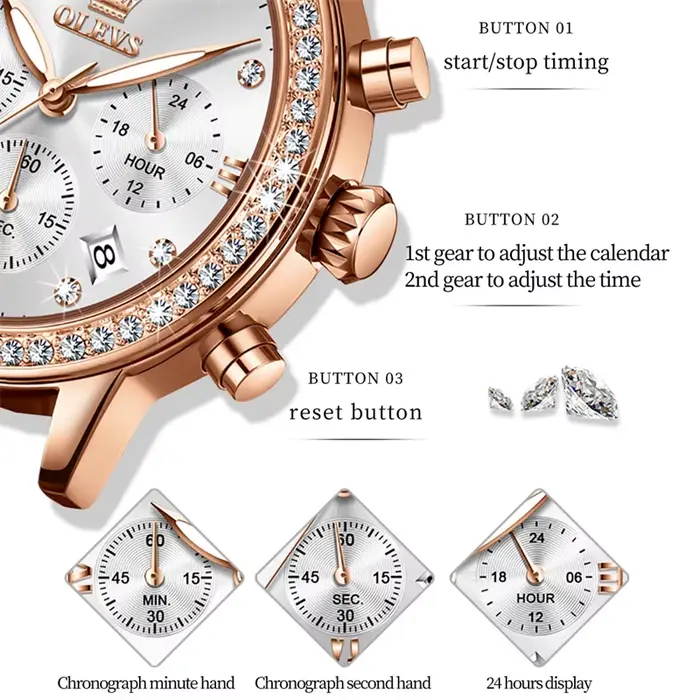 OLEVS mode diamant montres pour femmes marque de luxe boîtier en or Rose dames montre à Quartz bracelet en cuir blanc reloj para mujer