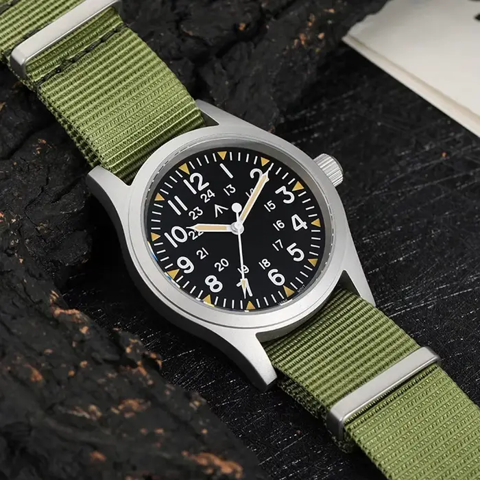 Militado ML05 38mm montre militaire mis5 2035 mouvement bombé saphir cristal C3 vert lumineux 10Bar étanche montres Vintage