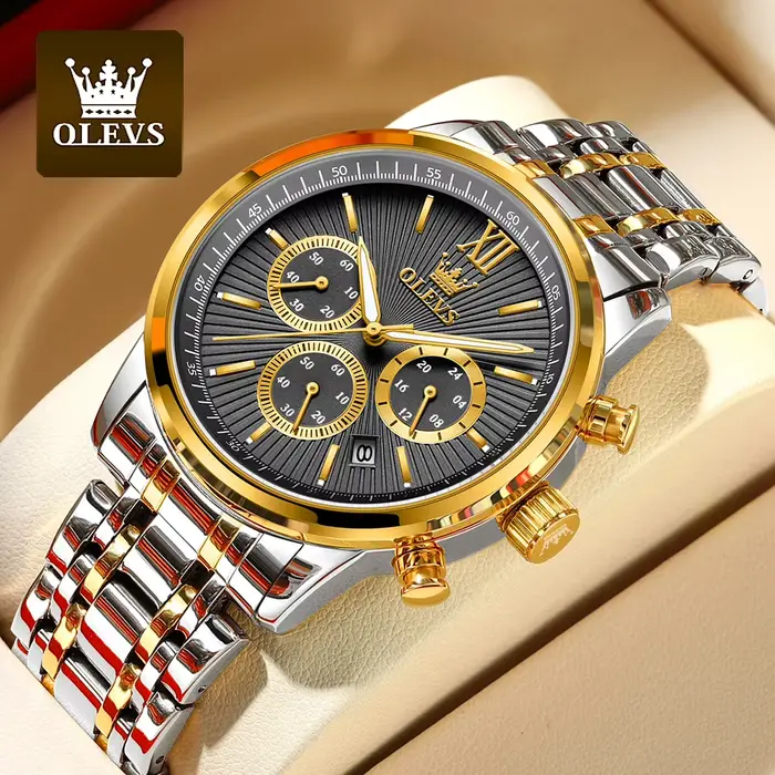 OLEVS or bleu montres pour hommes Date chronographe petit cadran conception exclusive luxe affaires 