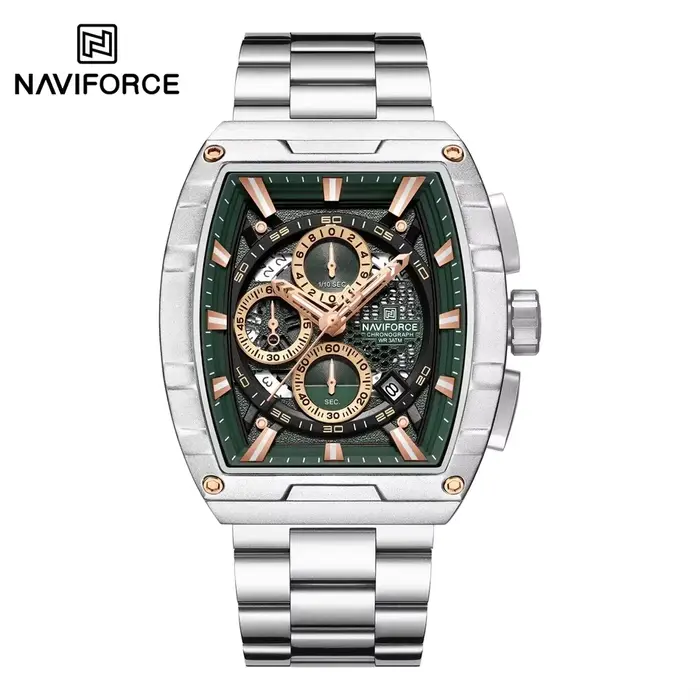 Montre Chronographe à Quartz pour Homme NAVIFORCE, Style Tonneau, Nouvelle Collection, Idéale pour l