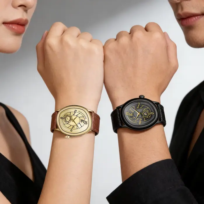 HANNAH MARTIN femmes montre créative or Rose horloge en cuir 40mm rêveur géométrique coquille 3Bar étanche Couple cadeau