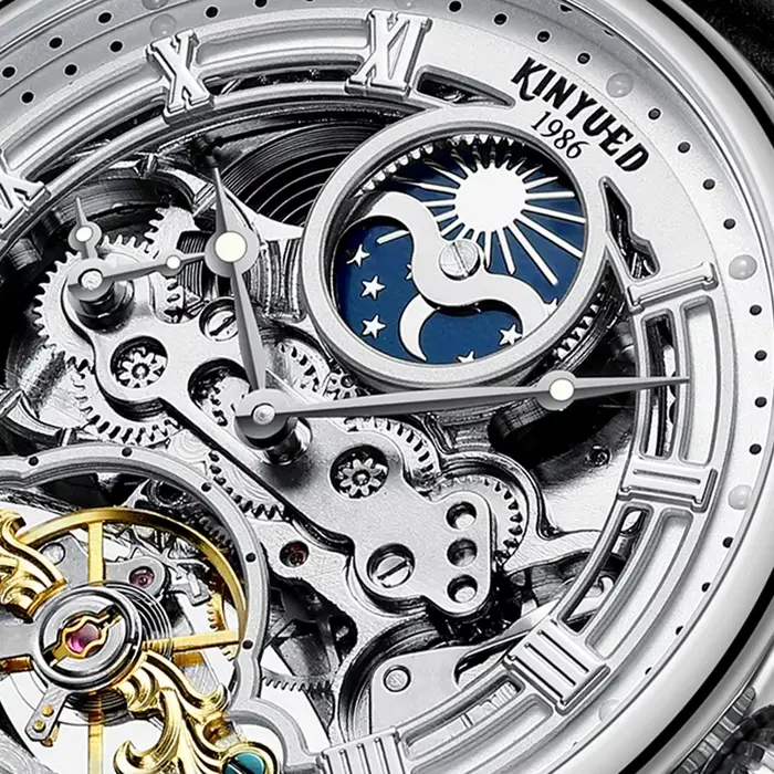 Montre Homme Squelette Tourbillon Phase de Lune Conception Haut de Gamme Luxe Étanche Décontractée Automatique Mécanique Occasions Spéciales