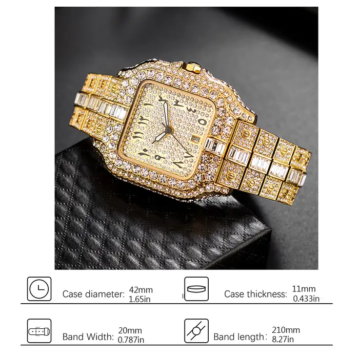 Montres pour hommes en diamant noir glacé Hip Hop Cool mâle femme montre à Quartz avec calendrier horloge à main lumineuse livraison directe