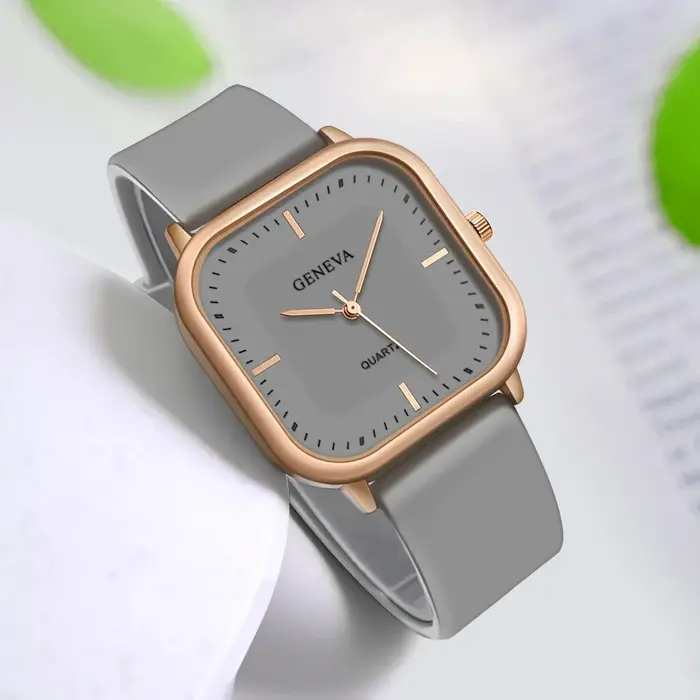 Montre Carrée Minimaliste Unisexe pour Hommes et Femmes 2026 Nouvelle Collection Bracelet en Silicone Vert Avocat Tendance Décontractée Polyvalente Montre-Bracelet à Quartz