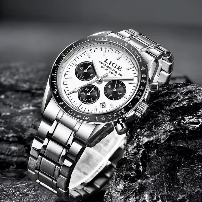 Montre à quartz étanche en acier inoxydable pour homme