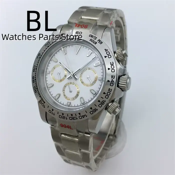 BLIGER 39mm chronographe automatique montre lumineuse pour hommes étanche en acier inoxydable verre 