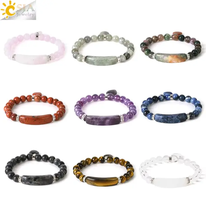 CSJApierre naturelle oeil de tigre améthyste barre rectangulaire Bracelet à breloques femmes hommes pierre de guérison poudre cristal brut Chakra bijoux G909