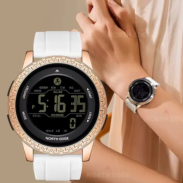 Montre NORTH EDGE APOLLO résistante à l'eau pour homme et femme avec double fuseau horaire et fonctions de fitness pour sportifs et occasions spéciales