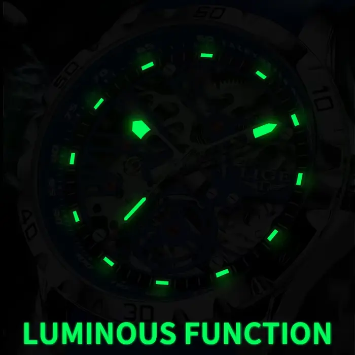Montre LIGE Automatique Luxe Homme Tourbillon Boîtier Acier Inoxydable Bracelet Silicone Occasions Spéciales
