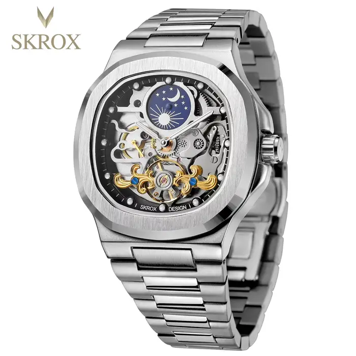 Forsining 2025 nouveau haut hommes montres mécaniques automatiques Tourbillon Phase de lune en acier étanche lumineux squelette horloge d'affaires