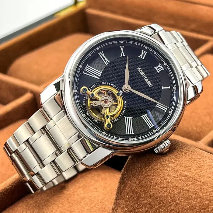 AOKULASIC Montre mécanique de luxe pour homme étanche automatique décontractée sport business tourbillon