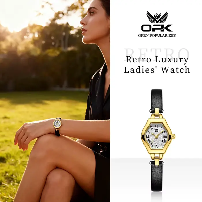 Montre de luxe classique pour femme mouvement quartz bronze rose élégante cuir occasionnels