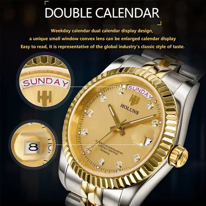 Holuns-Montre-bracelet d'affaires classique en acier inoxydable pour homme