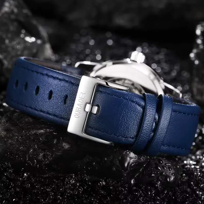 Montre OUBAOER automatique hommes squelette résistante à l'eau avec bracelet en cuir pour homme style fashion et casual occasions spéciales