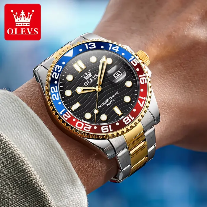 Montre de plongée OLEVS 3610 en acier inoxydable avec fonction de date automatique et aiguilles luminescentes pour homme occasions spéciales et plongée