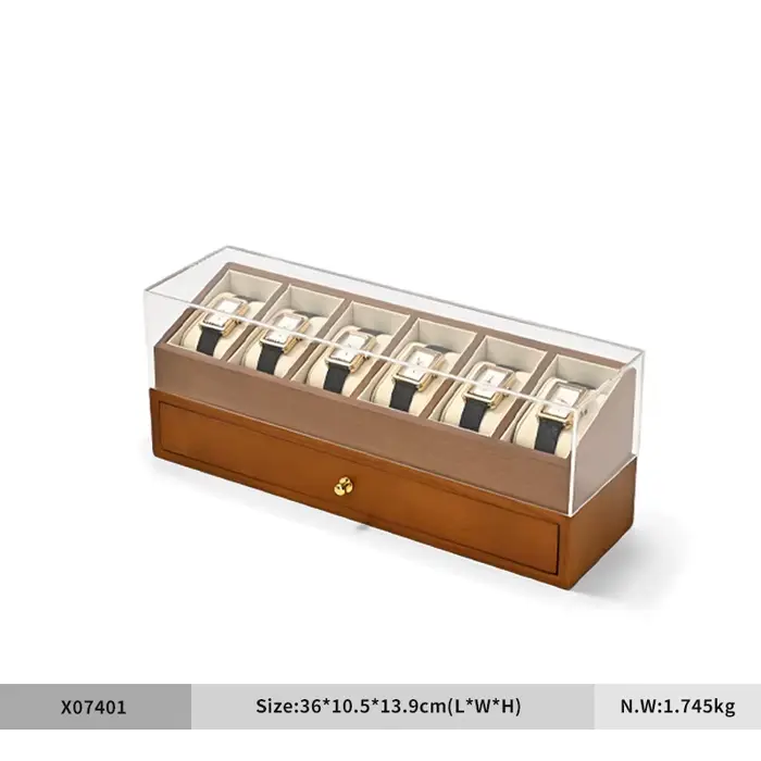 WoodTen boîte de montre en bois 6 Grild boîtier de rangement de montre Double couche organisateur de