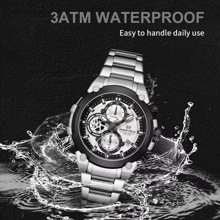 Montre Naviforce homme acier inoxydable avec affichage de la date et chronographe pour occasions spéciales et tenues de sport