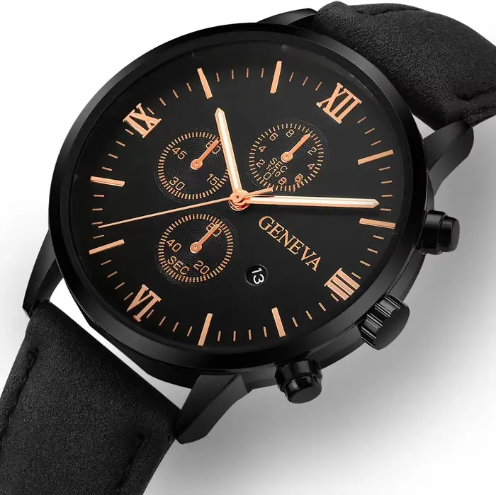 Genève – montre en cuir Ultra mince pour hommes