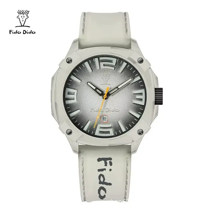 Montre à quartz vintage FIDO DIDO pour homme, étanche 50 m, bracelet en silicone, lumineuse, analogi