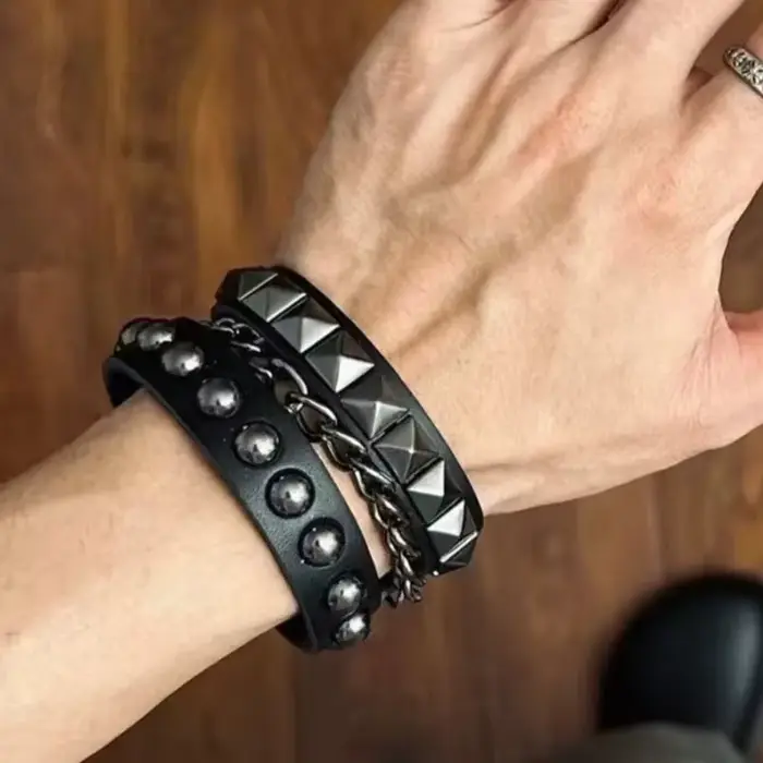 Bracelet Punk Y2k superposé en cuir