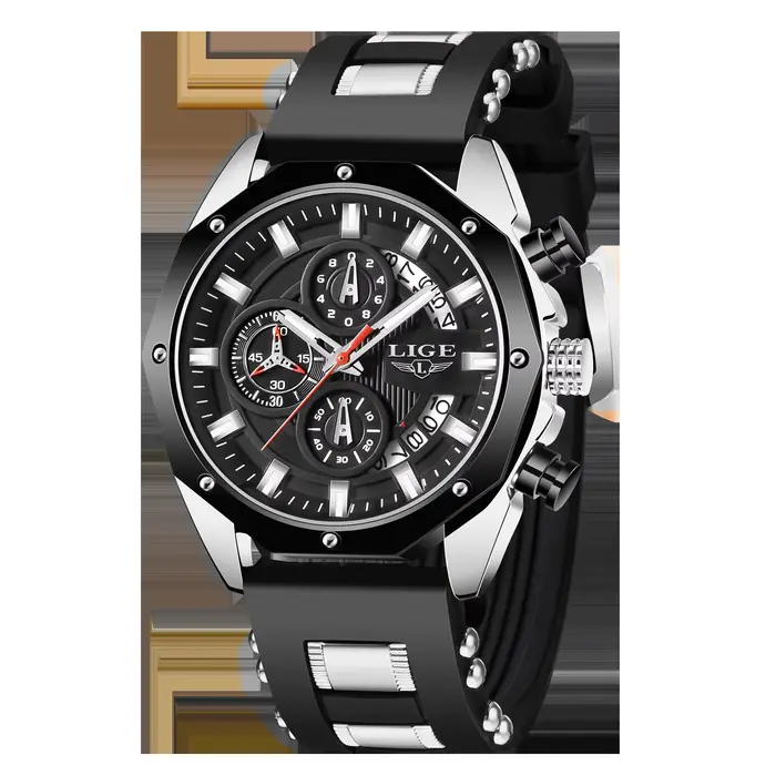 Montre homme LIGE, marque originale, bracelet en silicone, étanche, chronographe lumineux, montre-br