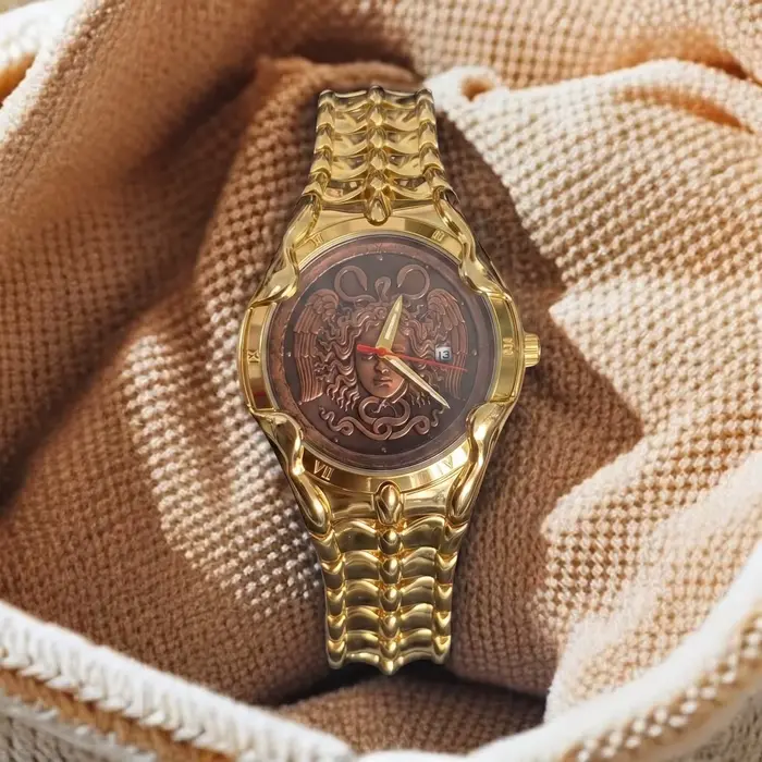 Montre-bracelet CILOA de luxe en or avec chaîne serpent, cadran en relief 3D Méduse, lunette à chiff