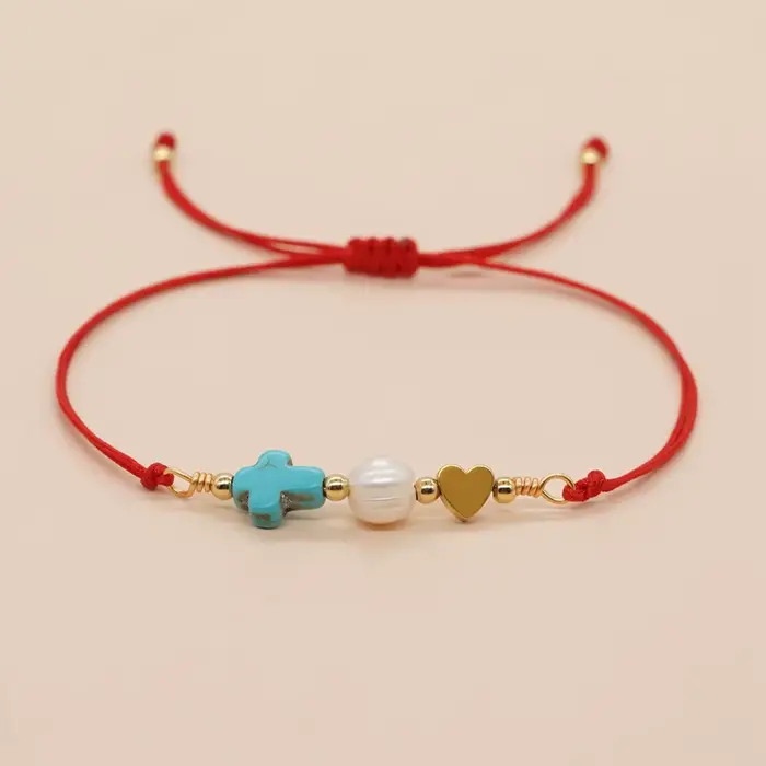 Destiny année transfert perle bleu Turquoise croix Bracelet coeur de pêche unique