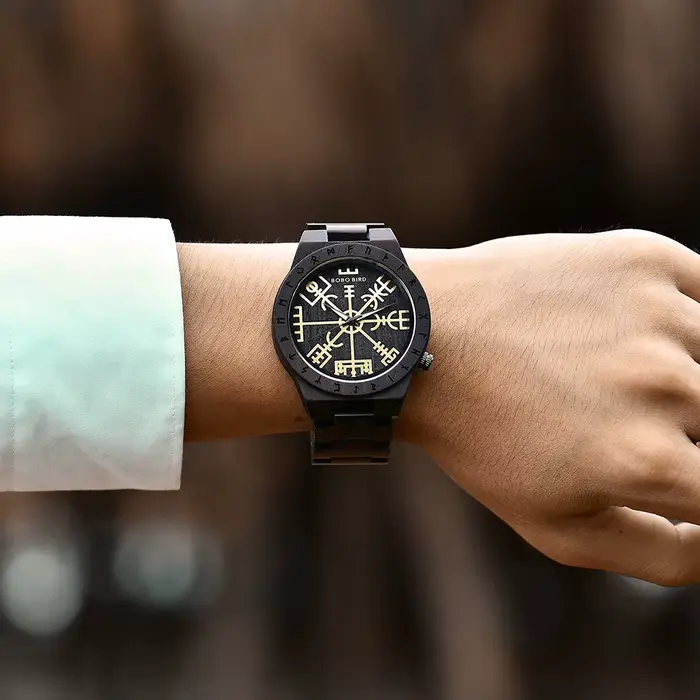 Montre BOBO BIRD Vegvisir en bois pour homme édition limitée design viking symbole occasions spéciales