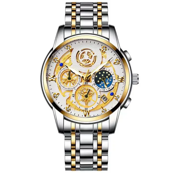 Montre BINBOND Quartz Hommes Luxe Bracelet Acier Inoxydable Cadran Lumineux Résistant à l'Eau Occasions Spéciales