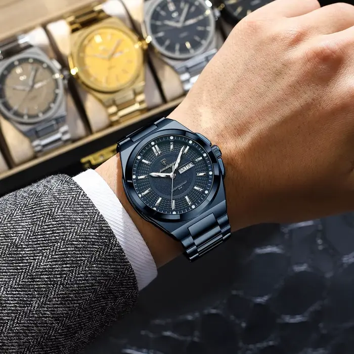POEDAGAR Sport Original hommes horloge Quartz Date semaine luxe homme montre-bracelet étanche lumineux en acier