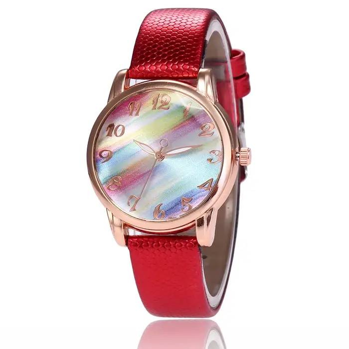 Montre à Quartz minimaliste avec cadran couleur arc-en-ciel pour femmes