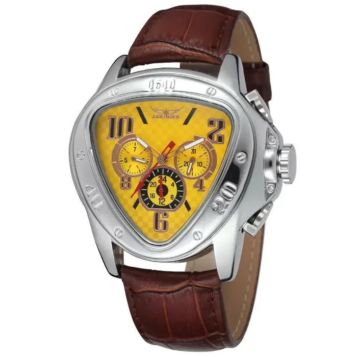 JARAGAR-Montres mécaniques étanches pour hommes, design bracelet en cuir, trois grands fils, automat