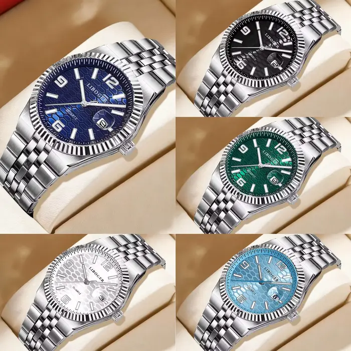 Ensemble de montre-bracelet à quartz ronde élégante et tendance pour hommes – Idéal pour un usage quotidien