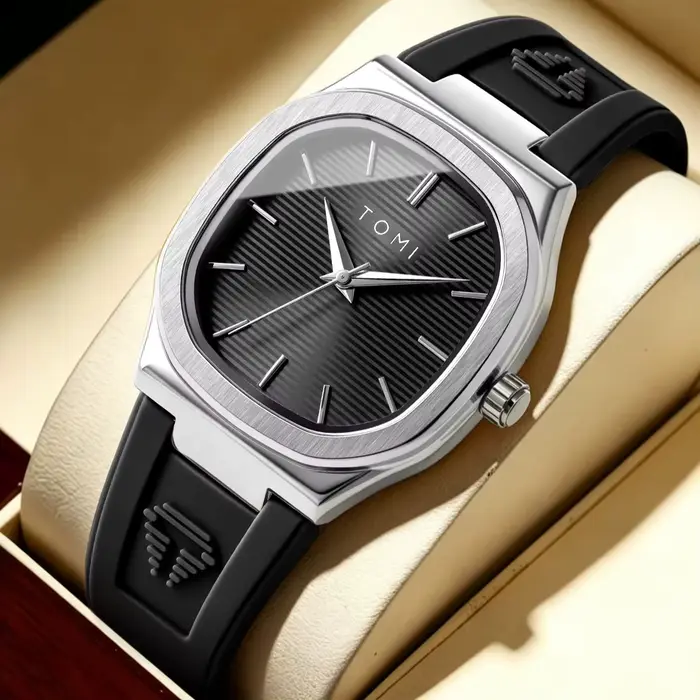Montre TOMI 2026 à Quartz pour Homme avec Bracelet en Caoutchouc Style Luxe Occasions Spéciales